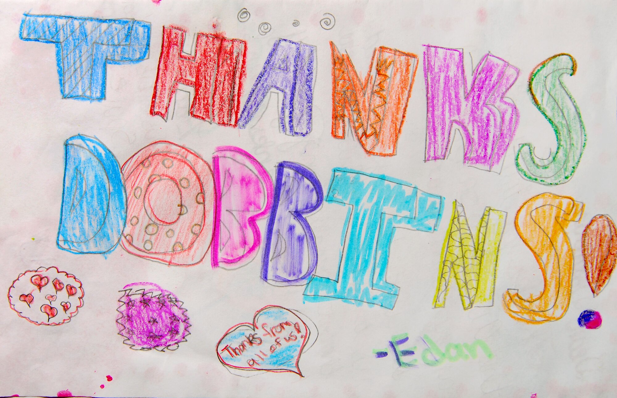 Edan, a Space Team student at Russell elementary, sends his thanks for the invite to the 2010 Wings Over Atlanta pre-air show.  (U.S. Air Force photo/Brad Fallin)
