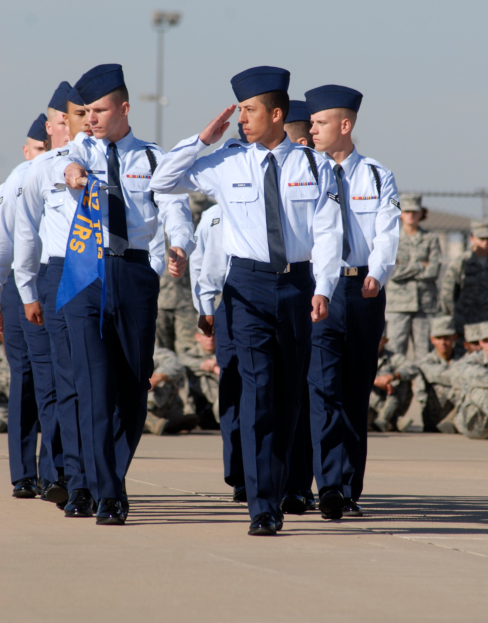 GOODFELLOW AFB, Texas - The Black Rope drill team from the 312th Training Squadron goes through a series of scripted drill movements as part of the drill competition held during the annual Goodfellow Community Appreciation Day Nov. 20.  Goodfellow opened its doors for the day to allow the local community the opportunity to get a glimpse of the vital mission that the base performs.  (U.S. Air Force photo/Master Sgt. Randy Mallard)