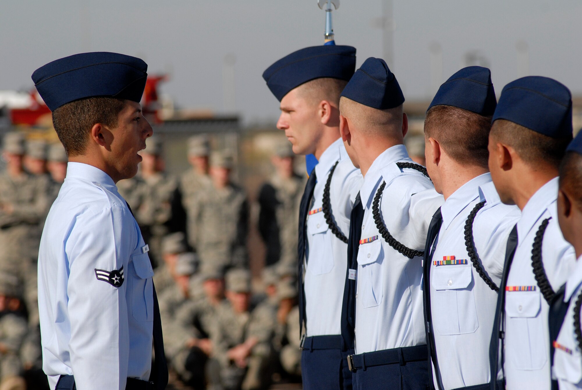GOODFELLOW AFB, Texas – The Black Rope drill team from the 312th Training Squadron goes through a series of scripted drill movements as part of the drill competition held during the annual Goodfellow Community Appreciation Day Nov. 20.  Goodfellow opened its doors for the day to allow the local community the opportunity to get a glimpse of the vital mission that the base performs.  (U.S. Air Force photo/Master Sgt. Randy Mallard)