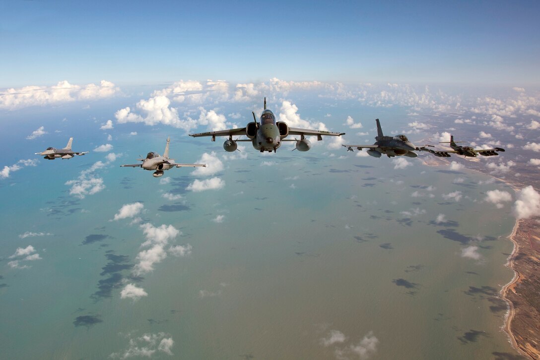 Aircraft participate in the Southern Cross exercise Nov. 11, 2010, at Natal Air Base, Brazil. CRUZEX is a multinational, combined exercise involving the air forces of Brazil, Chile, Uruguay, Argentina and France. This was the first time the U.S. Air Force was invited to participate. (U.S. Air Force photo/Senior Master Sgt. John Rohrer)
