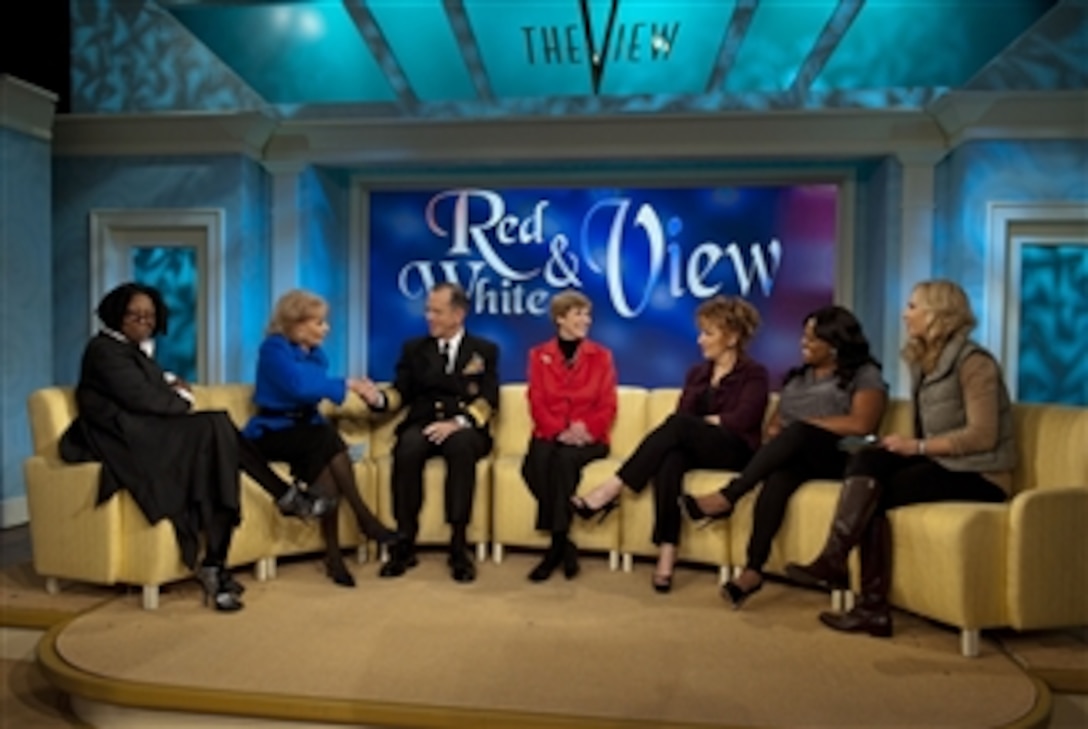Chairman of the Joint Chiefs of Staff Adm. Mike Mullen, U.S. Navy, and his wife Deborah are interviewed on The View in New York City on Nov. 24, 2010.  