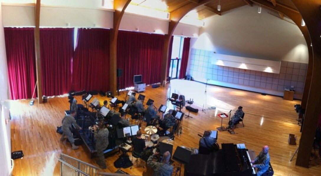 The Airmen of Note test the new studio to determine the best position for rehearsal setup. The long-awaited facility will provide the “Note” with decades of music making, maximizing the group’s status as the world’s finest big band. In the old rehearsal studio, the 18-member ensemble would have enough room for themselves, their music, some instrument cases and maybe a few filing cabinets.  The new space, which is located inside the old Community Center at Joint Base Anacostia-Bolling, could fit three times as many musicians.