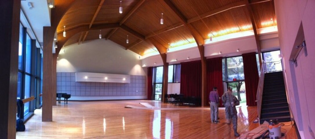 The Airmen of Note’s new rehearsal space is pictured above. The long-awaited facility will provide the “Note” with decades of music making, maximizing the group’s status as the world’s finest big band. In the old rehearsal studio, the 18-member ensemble would have enough room for themselves, their music, some instrument cases and maybe a few filing cabinets.  The new space, which is located inside the old Community Center at Joint Base Anacostia-Bolling could fit three times as many musicians.