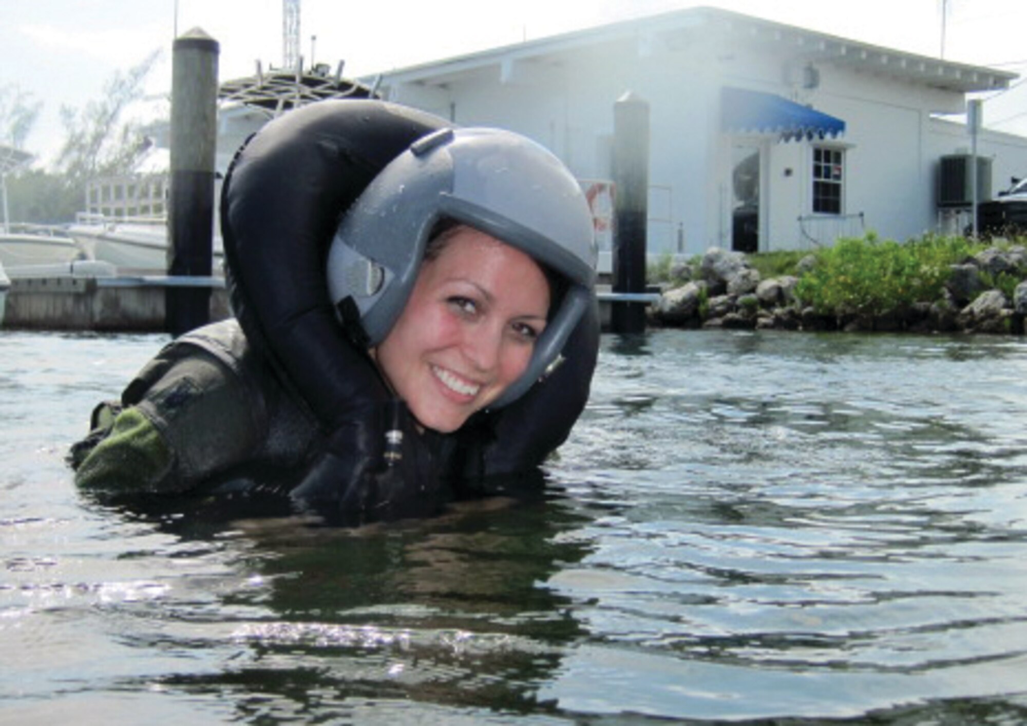 NAVAL AIR STATION KEY WEST, Fla. -- Senior Airman Danielle Wolf, public affairs specialist for the 442nd Fighter Wing, participates in water-survival training with A-10 Thunderbolt II pilots Nov. 5, in Key West, Fla. Airman Wolf trained with the 303rd Fighter Squadron pilots to gain a reporter's perspective on what they encounter during their training. The 442nd Fighter Wing is a Reserve unit at Whiteman Air Force Base, Mo. (U.S. Air Force photo/ Maj. Dennis Saugstad)