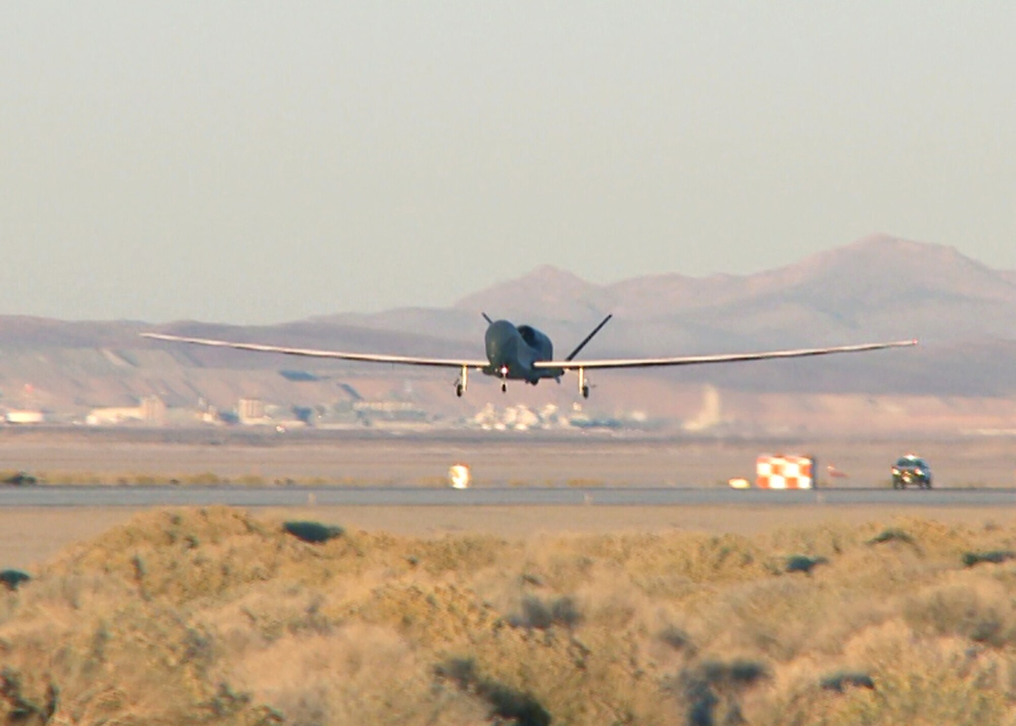An RQ-4 Global Hawk completed a 32-hour flight test using an alternative fuel mixture, Nov. 23. The remotely-piloted aircraft is the last platform to be 
tested for certification to use Fischer-Tropsch Synthetic Paraffinic Kerosene 
fuel.  (Air Force image by Jet Fabara)
