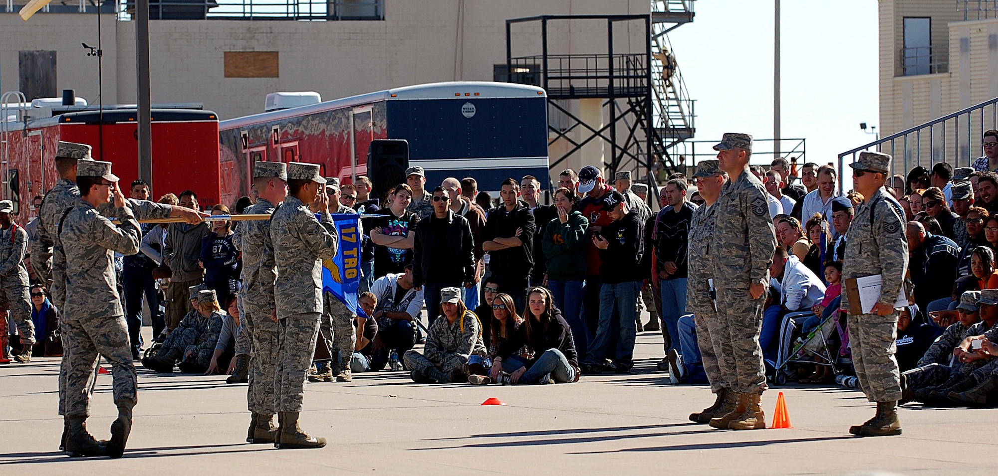 GOODFELLOW AIR FORCE BASE, Texas - Airmen from the 315th Training Squadron render a salute to the judges during a drill competition Nov. 20.  The competition was one of many demonstrations the wing held during the annual Community Appreciation Day.  (U.S. Air Force photo/Staff Sgt. Heather Rodgers)