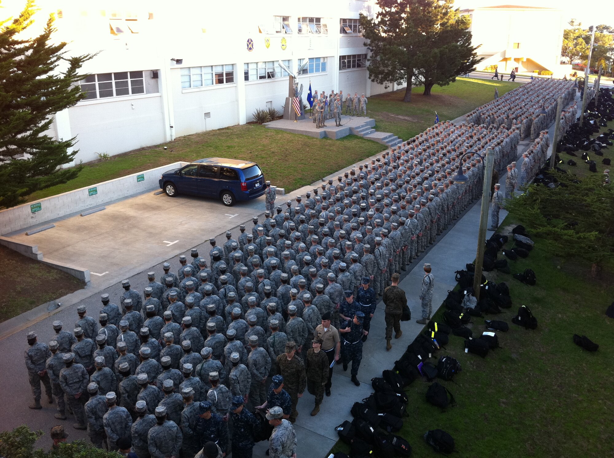 PRESIDIO OF MONTEREY, Calif. -- Maj. Gen. Bradley Heithold, Air Force Intelligence, Surveillance and Reconnaissance Agency Commander, presides over the 517th Training Group morning formation of 1,200 Airmen during his first visit to there since taking command in Febuary 2009.  General Bradley and the AFISR Command Chief, Chief Master Sgt. Frederick Ricker, toured the Presidio of Monterey, Calif., to get a glimpse of where the linguist training starts. (U.S. Air Force photo/ Senior Master Sgt. Paul Bailey) 