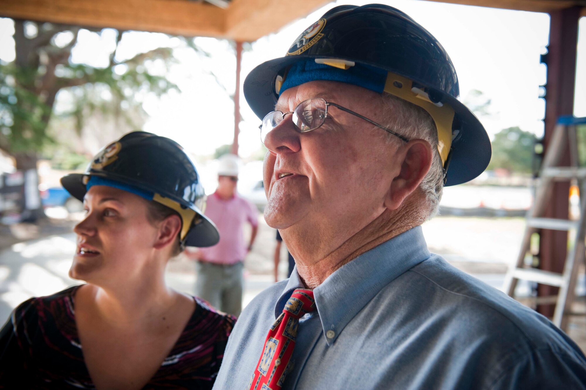 MOODY AIR FORCE BASE, Ga. -- Harry Hughes, 23rd Civil Engineer Squadron project manager, and Rebecca Brawner, 23rd CES mechanical engineer, inspects an area during a visit to a temporary lodging facility construction site Nov. 23. Mr. Hughes and Ms. Brawner are part of the 23rd CES programs flight which helped in the upgrade of eight fire alarms that slashed false alarm calls by more than 50 percent. (U.S. Air Force photo/Senior Airman Jamal D. Sutter)(RELEASED)