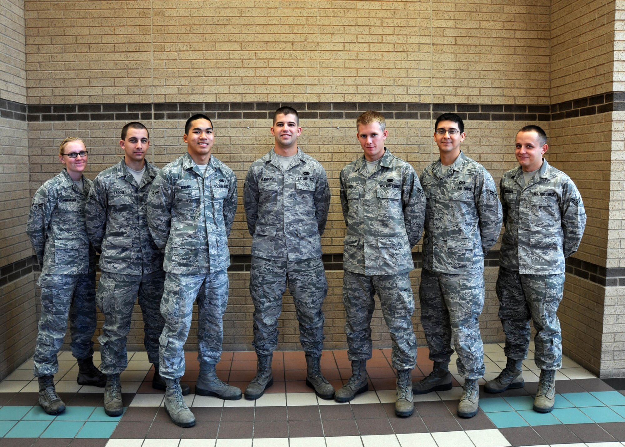 Congratulations to Team McConnell’s newest First Term Airman’s Center graduates who graduated Dec. 3, 2010, at McConnell Air Force Base, Kan. Congratulations to Airmen 1st Class Andrea Schumacher, David Laroue, Airman Lewius Hoang, Airmen 1st Class Andrew Bielenberg, Zachary Smith, Joseph Lopez and Rusty Ferguson.  (U.S. Air Force photo/Staff Sgt. Dallas Edwards)