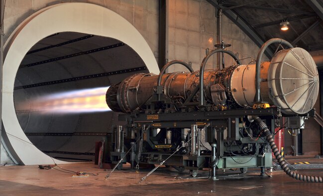 An afterburner glows on an F-15 Eagle engine following a repair during an engine test run November 10, 2010, at the Florida Air National Guard base in Jacksonville International Airport, Fla. (U.S. Air Force photo/Master Sgt. Shelley Gill)