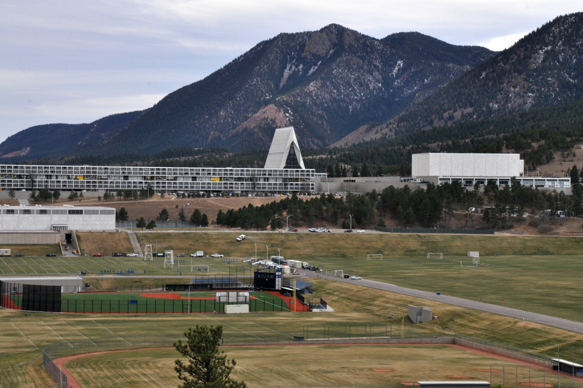 A scenic view, overlooking athletic fields at the US Air Force Academy, Colorado Springs, Colo., Nov. 19, 2010. The Air Force Academy is both a military organization and a university. Much of the Academy is set up like most other bases, but the superintendent, commandant, dean of faculty and cadet wing are set up to resemble civilian universities. Brig. Gen. Richard M. Clark, commandant of cadets, was the Vice Commander of the 8th Air Force (Air Forces Strategic) , Barksdale Air Force Base, La., from May 2009 - July 2010. General Clark is also an Academy graduate, Class of 86'. For more information about tours of the U.S. Air Force Academy, call the Visitors Center at 719-333-2025 or email pa.comrel@usafa.af.mil. (Courtesy photo/Jeff Walston)  