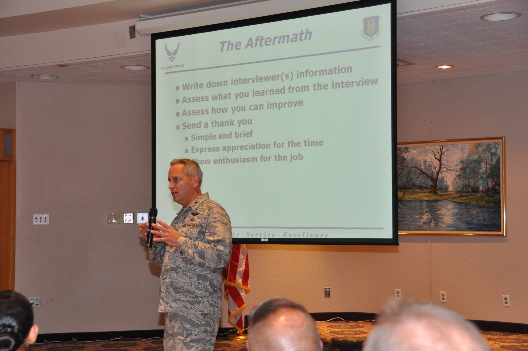 Col. Mark Vijums, 934th Airlift Wing vice commander, talks to 934th Airlift Wing members at the wing enlisted workshop Nov. 8. (Air Force Photo/Staff Sgt. Kimberly Hickey)