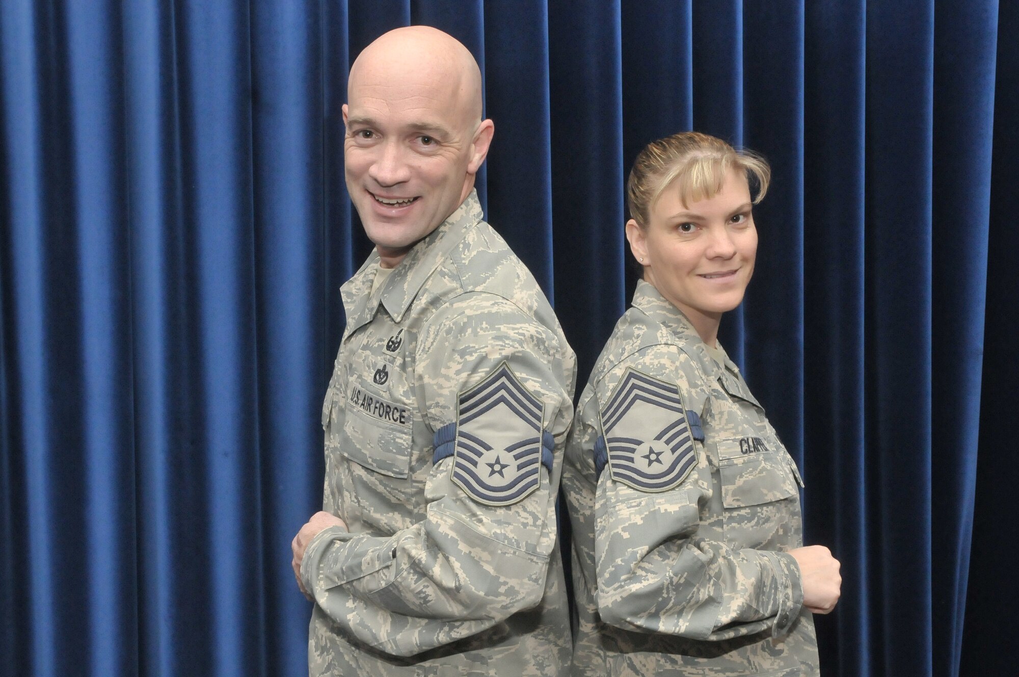 Incirlik’s newest chief master sergeant selectees, Senior Master Sergeants Brett Rogers, 39th Civil Engineer Squadron and Teresa Clapper, 39th Force Support Squadron, get together before their recognition ceremony Nov. 24, 2010 at Incirlik Air Base, Turkey. CMSgt is the highest enlisted rank in the Air Force, made up of the top one percent. With experience and expertise, CMSgt’s serve as key leaders in today and tomorrow’s Air Force. (U.S. Air Force photo by Senior Airman Alexandre Montes/Released)