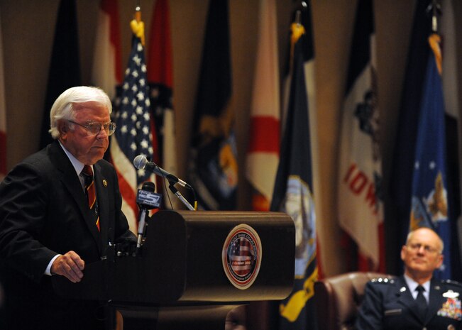 South Carolina Congressman Henry E. Brown Jr., gives opening remarks during the Joint Base Charleston inaugural ceremony Oct. 1, 2010, on Joint Base Charleston-Weapons Station, S.C. Congressman Brown spoke of the important economic role that JB CHS has in the region, citing millions of dollars which fuel the local economy and create millions of jobs for citizens in the region working in support of America's warfighters. (U.S. Air Force photo/Senior Airman Timothy Taylor)