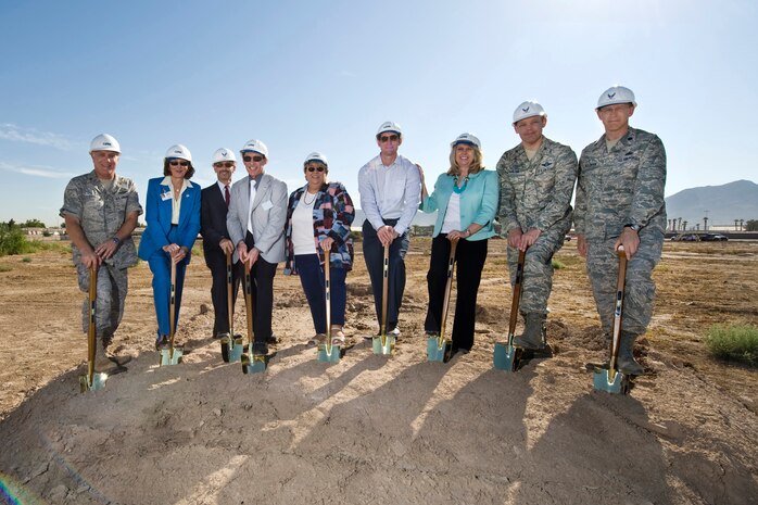 NELLIS AIR FORCE BASE, Nev. --  Leaders from the City of North Las Vegas, Core Nevada and Nellis break ground on a new 109,000 square foot fitness center here on September 29.  Construction on the future fitness center is scheduled to start immediately and will be complete by November 2011. (U.S. Air Force Photo by Lawrence Crespo) RELEASED
