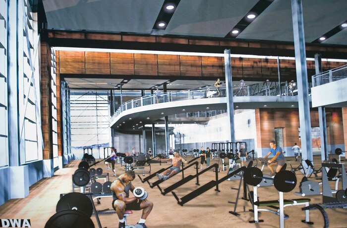 NELLIS AIR FORCE BASE, Nev. -- An architectural rendition of the weight room of the future Nellis Air Force Base Fitness Center. The project is scheduled to be completed by November 2011. (Courtesy graphic)  