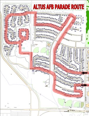 Altus AFB Fire Prevention Week parade route map for Oct. 9 11 a.m. to 2:30 p.m.
