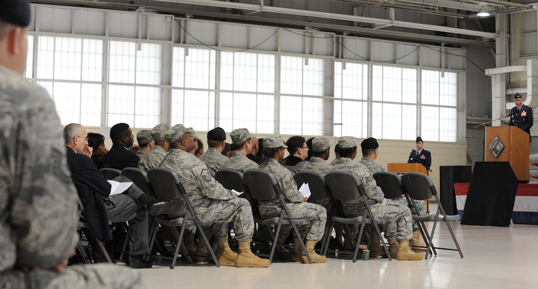 LANGLEY AIR FORCE BASE, Va - Col. Donald E. Kirkland, 633d Air Base Wing commander, addresses a joint audience during a ceremony declaring Full Operational Capability for Joint Base Langley-Eustis at Langley Oct. 1.  The purpose of joint basing is to reconfigure Department of Defense infrastructure into one where operational capacity is optimized for warfighting capability and efficiency. (U.S. Air Force Photo/Staff Sgt. Tabitha Kuykendall) (RELEASED)  