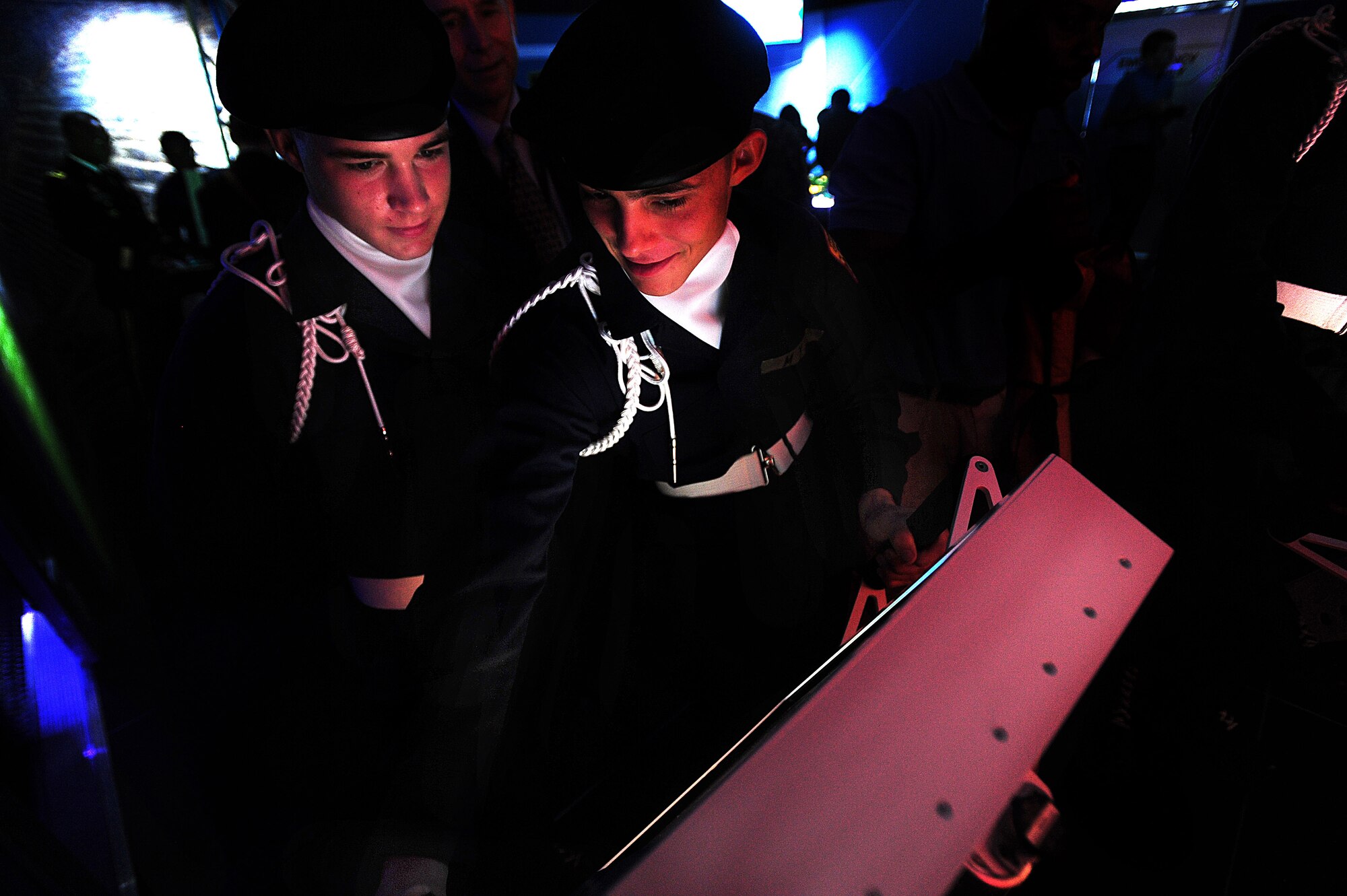 Cadets from the Maryland Freestate ChalleNGe Academy participate in one of the interactive components of the National Guard's mobile Energy Lab during the unveiling at the Ronald Reagan Building and International Trade Center in Washington, D.C., Sept. 30, 2010. The Energy Lab, part of the Guard's Mobile Learning Center program, is designed to promote interest in the sciences and technology fields through interactive, game-based scenarios. The lab is scheduled to travel to throughout 10 states as a way to encourage and develop interest among high school juniors and seniors in the sciences.