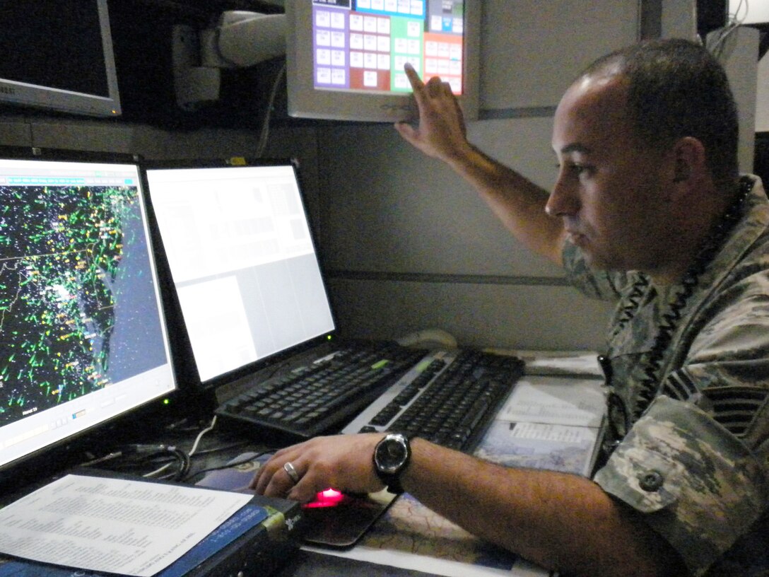 Staff Sgt. Jose Ortiz  concentrates on the air defense mission at the Eastern Air Defense Sector. He was selected as National Guard Bureau's Command and Control Division's NCO Outstanding Aircraft and Warning Systems Operator of the Year.
