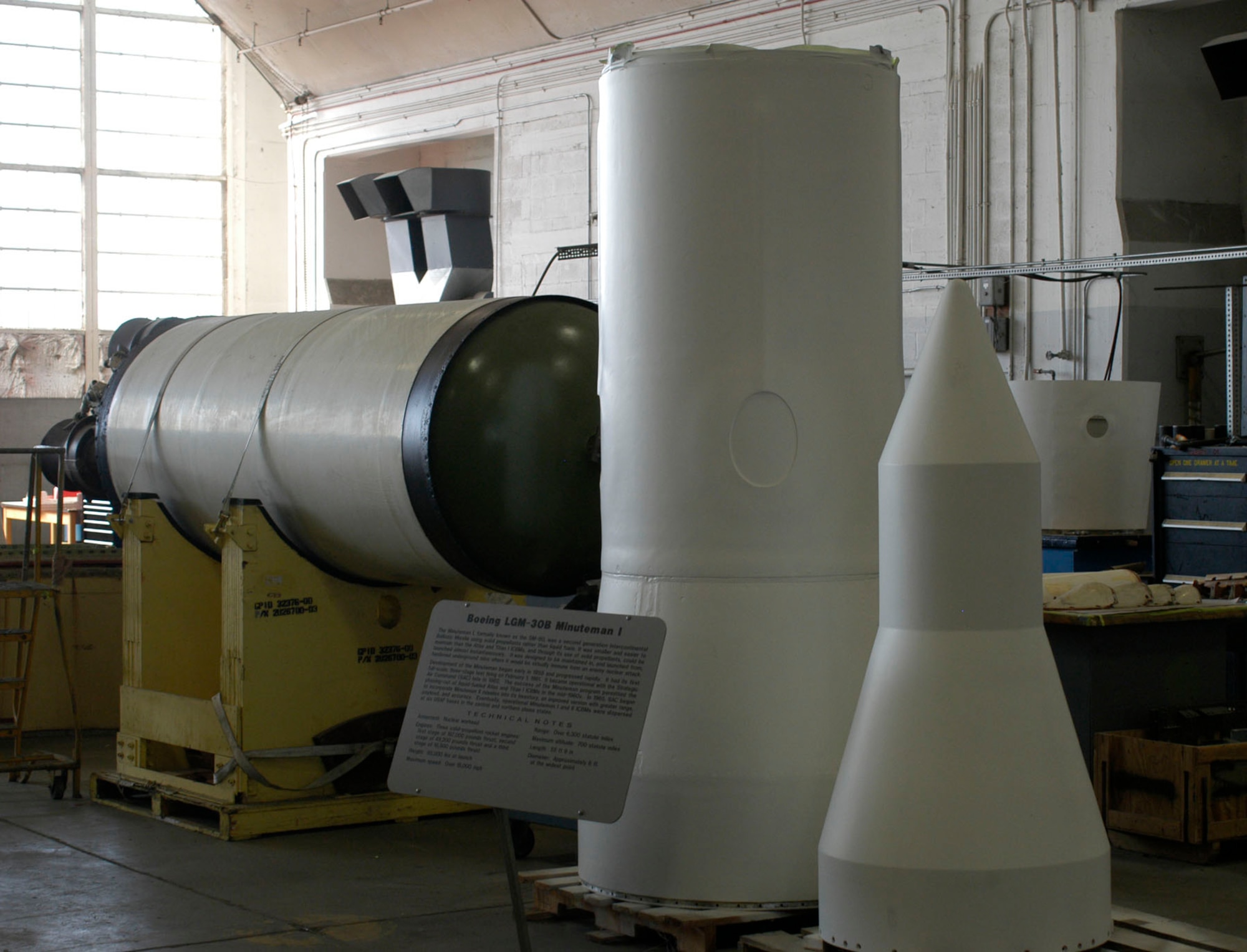 DAYTON Ohio -- The Minuteman I missile in the restoration hangar at the National Museum of the U.S. Air Force. (U.S. Air Force Photo)
