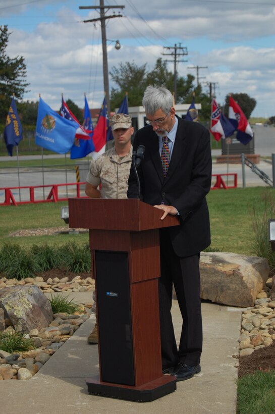 Kansas City, Mo., Mayor Mark Funkhouser delivers a few words during the Memorial Dedication ceremony Oct. 2, 2010.