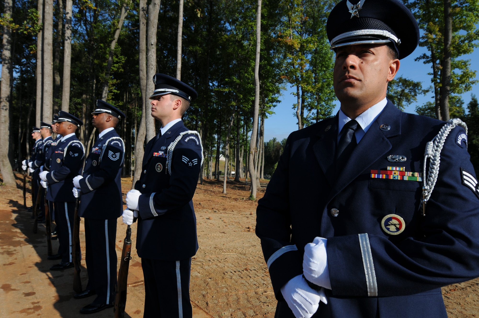 Charlotte, N.C. -- Airmen of the 145th Airlift Wing Honor Guard stand-by at the memorial service honoring North Carolina Air National Guardsmen deceased within the last year. (NCANG photo by Tech. Sgt. Brian E. Christiansen)