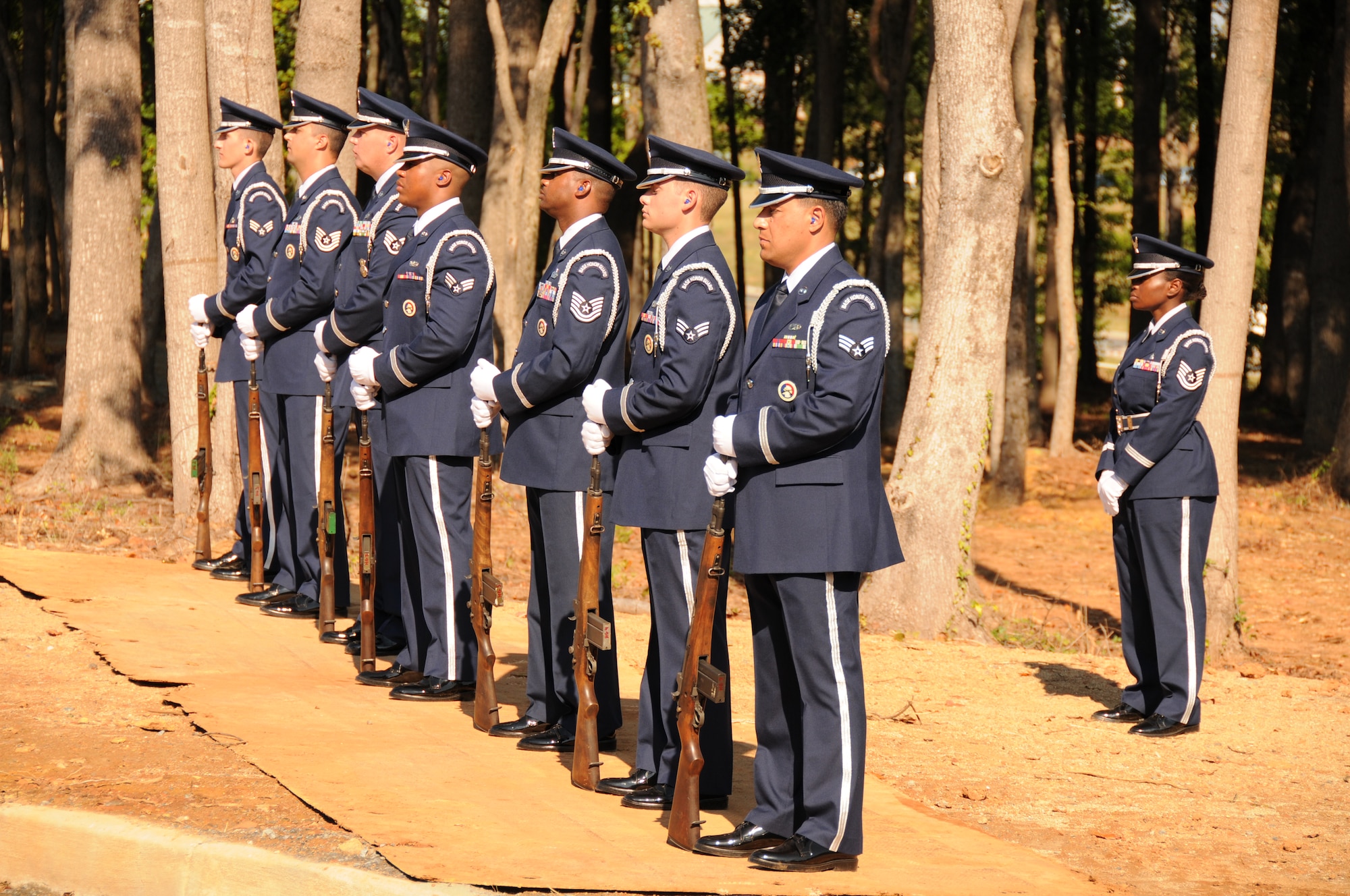 Charlotte, N.C. -- Airmen of the 145th Airlift Wing Honor Guard stand by at the memorial service honoring North Carolina Air National Guardsmen deceased in the last year. (NCANG photo by Tech. Sgt. Rich Kerner)