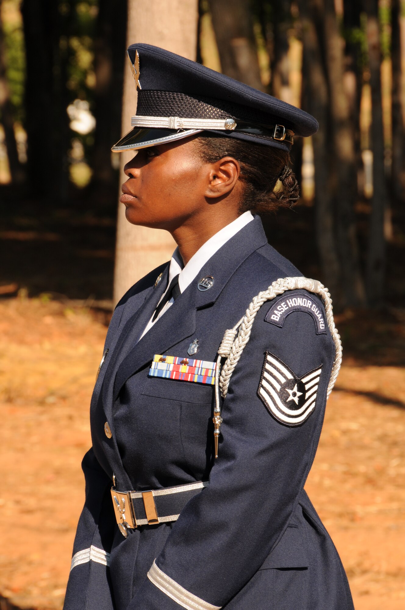 Charlotte, N.C. -- Tech. Sgt. Sheryl Bell of the 145th Airlift Wing Honor Guard reflects upon the memorial service honoring North Carolina Air National Guardsmen deceased in the last year. (NCANG photo by Tech. Sgt. Rich Kerner)