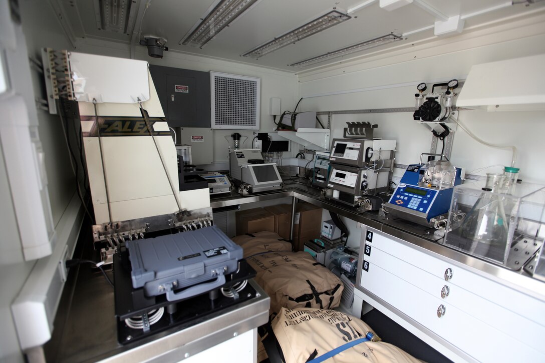 An inside view of the Petroleum Quality Analysis System – Enhanced. The PQAS-E is a newer fuel testing medium that Marine Forces Systems Command hopes to field by fourth quarter 2011. (U.S. Marine Corps photo by Cpl. Bobbie A. Curtis)