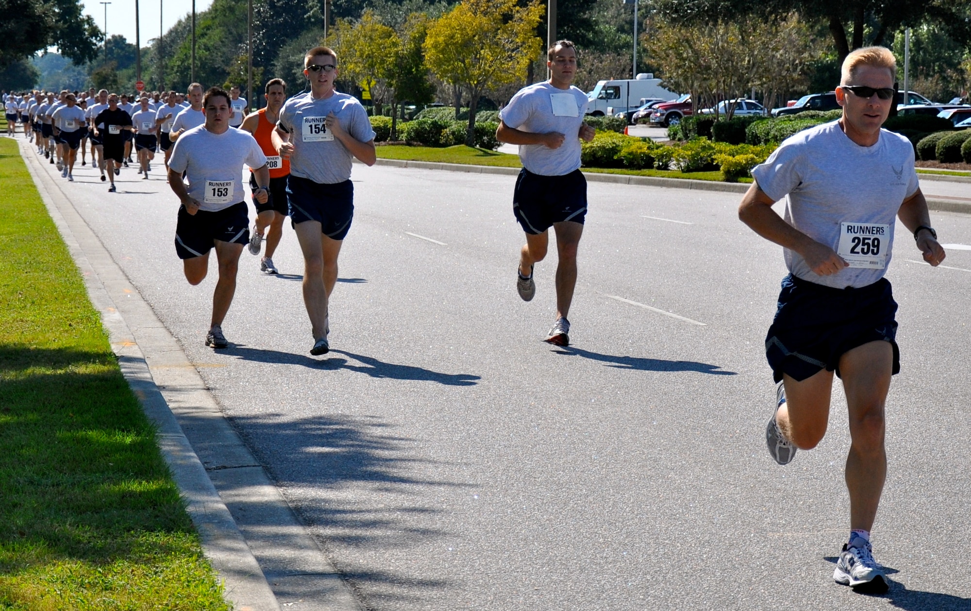 Members of 315th Airlift Wing participate in a 5K run to honor Chief Master Sgt. Ben Futrell Oct. 2, 2010 at Joint Base Charleston, S.C. Chief Futrell is retiring as the 315 AW command chief master sergeant. (U.S. Air Force photo/Senior Airman Dani Shea)