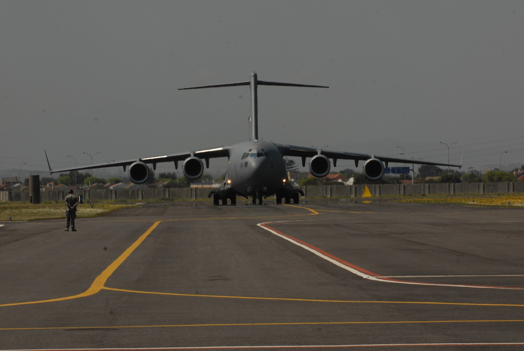 Members of the 106th Rescue Wing from Francis S. Gabreski Air National Guard Base in Westhampton Beach, N.Y., arrived at Air Force Base Ysterplaat Cape Town, South Africa on Sept. 18, 2010, aboard a C-17 Globemaster III. The C-17 Globemaster III from Papa Air Base, Hungary, routinely supports European Union, NATO and U.N missions with a strategic airlift and global reach capability. The 106th took part in the African Aerospace Defense Exposition 2010.  
