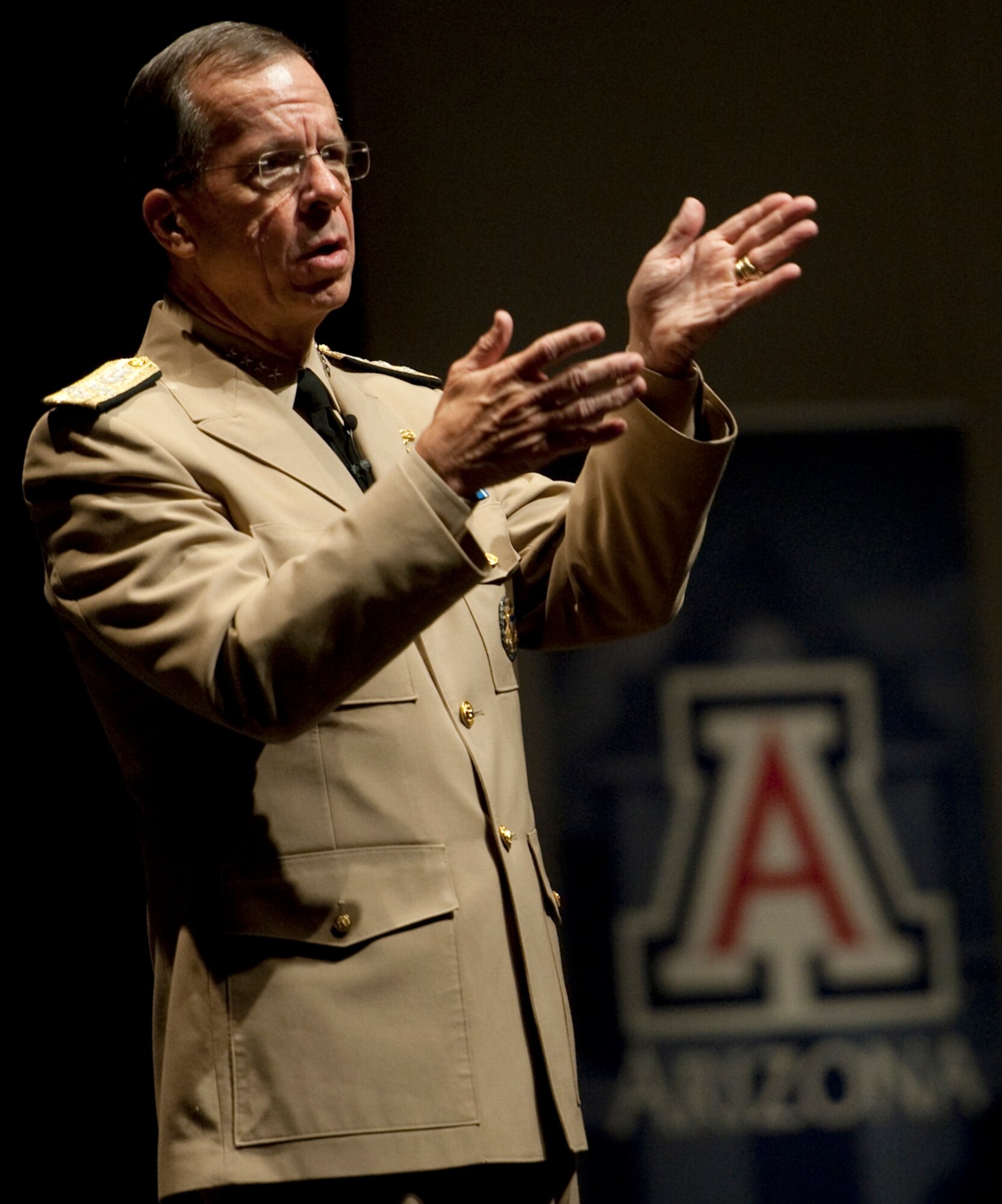 During a town hall meeting at the University of Arizona in Tucson Oct. 2010, Adm. Mike Mullen, chairman of the Joint Chiefs of Staff, encouraged local educators, students and business and community leaders to find ways to employ veterans and put their abilities to use. (Defense Department photo/Petty Officer 1st Class Chad J. McNeeley)