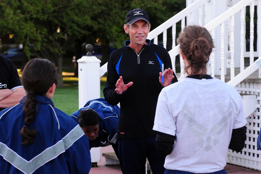 OFFUTT AIR FORCE BASE, Neb. - A handful of Team Offutt members got a rare chance to run with former Olympic runner Jeff Galloway followed by a meet and greet session Sept. 27.  Mr. Galloway is a world-class athlete who ran on the 1972 U.S. Olympic Team and tours the country spreading his knowledge and love of running to 200,000 runners annually. U.S. Air Force photo by Josh Plueger