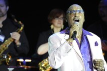 MINOT, N.D. -- Abdul "Duke" Fakir, of the Four Tops, performs for the Norsk Hostfest at the N.D. State Fair Grounds here Sept. 30. Celebrating its 33rd year in service to the Scandinavian culture, the festival provides a fun, family atmosphere for Air Force Global Strike Command Airmen to rest and relax among peers, friends and fellow community members. (U.S. Air Force photo by Senior Airman Benjamin Stratton)
