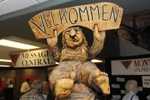 MINOT, N.D. -- A wood carving welcomes visitors from around the globe to the Norsk Hostfest at the N.D. State Fair Grounds here Sept. 30. Celebrating its 33rd year in service to the Scandinavian culture, the festival provides a fun, family atmosphere for Air Force Global Strike Command Airmen to rest and relax among peers, friends and fellow community members. (U.S. Air Force photo by Senior Airman Benjamin Stratton)
