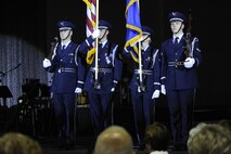 MINOT, N.D. -- The Minot Air Force Base Honor Guard perform a color guard detail during the presentation of the flags for the Norsk Hostfest at the N.D. State Fair Grounds here Sept. 30. Celebrating its 33rd year in service to the Scandinavian culture, the festival provides a fun, family atmosphere for Air Force Global Strike Command Airmen to rest and relax among peers, friends and fellow community members. (U.S. Air Force photo by Senior Airman Benjamin Stratton)