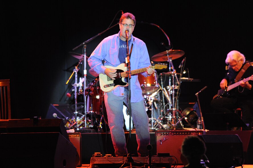 MINOT, N.D. -- Vince Gill and his band perform for the Norsk Hostfest at the N.D. State Fair Grounds here Sept. 30. Celebrating its 33rd year in service to the Scandinavian culture, the festival provides a fun, family atmosphere for Air Force Global Strike Command Airmen to rest and relax among peers, friends and fellow community members. (U.S. Air Force photo by Senior Airman Benjamin Stratton)