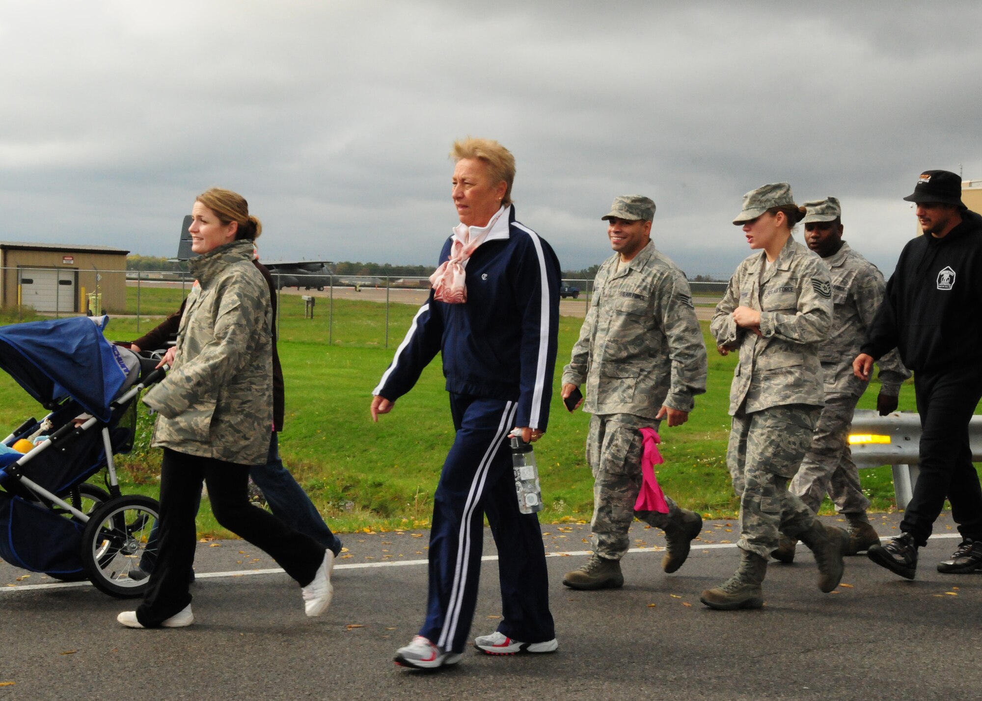NIAGARA FALLS AIR RESERVE STATION, N.Y- Members of the 914th Airlift Wing participate in the 2nd annual Breast Cancer Awareness Walk Oct. 6. This event, followed by  a Lunch & Learn at Niagara Air Reserve Station, was designed to rais awareness and funds for the impact of breast cancer. Contributions will be donated through the wing's current Combined Federal Campaign. (U.S. Air Force photo by Master Sgt. Peter Borys)