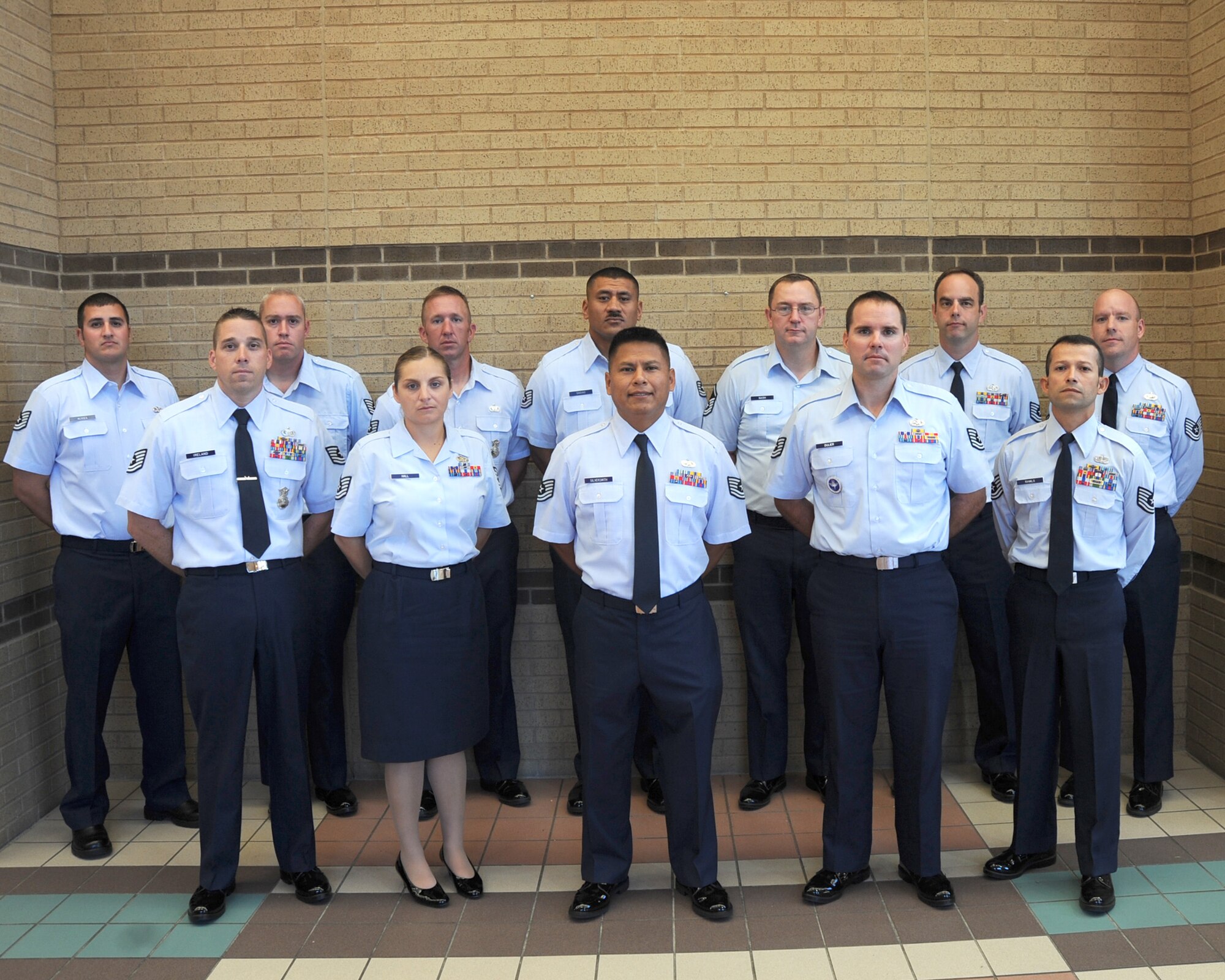 Congratulations to Team McConnell’s newest Senior Noncommissioned Officer Professional Enhancement Course graduates who graduated Oct. 8, 2010 at McConnell Air Force Base, Kan. Front row: Tech. Sgt.s Benjamin Ireland, Rachael Hall, Edward Silversmith, Dustin Dulier and David Rawls.  Back row: Tech. Sgt.s Jared Alicea, Jason Edwards, Karl Bonkoski, Cornelius Sagiao, Master Sgt. Billy Nash, Tech. Sgt.s Walter Hall and Adam Bliesner.  (U.S. Air Force photo/Staff Sgt. Dallas Edwards)