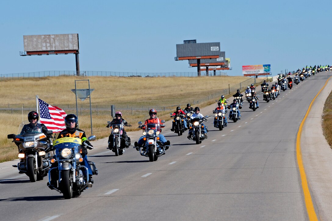 ELLSWORTH AFB, S.D. - A group of motorcyclists ride from Ellsworth Air Force Base to the Black Hills National Cemetery in honor of America’s prisoners of war and missing in action, Oct. 1.  No U.S. prisoners of war have ever been abandoned or forgotten by the American government. (U.S. Air Force photo/Staff Sgt. Marc I. Lane)