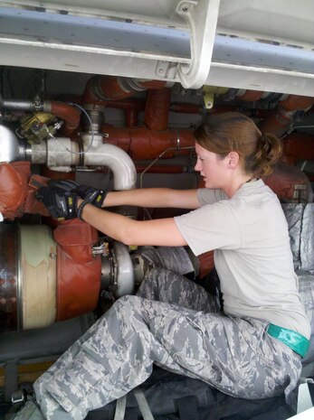 Airman 1st Class Calli Marshall, 437th Aircraft Maintenance Squadron electrical and environmental systems journeyman