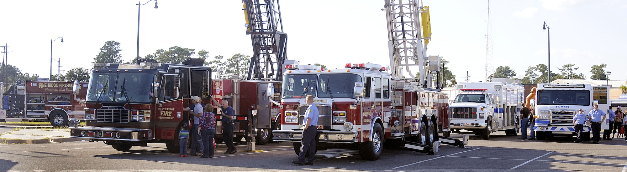 Surrounding area fire departments? fire trucks and equipment were put on display for patrons during the fire prevention fair held onboard Joint Base Charleston-Weapons Station, S.C., Oct. 5, 2010. Firefighters provided tours and in-depth details about the equipment that effectively fights fires and saves lives. The event, held in recognition of National Fire Prevention Week, stressed the importance of fire safety and increasing awareness in the Charleston area. (U.S. Navy photo by Mass Communication Specialist 1st Class Jennifer R. Hudson/released)