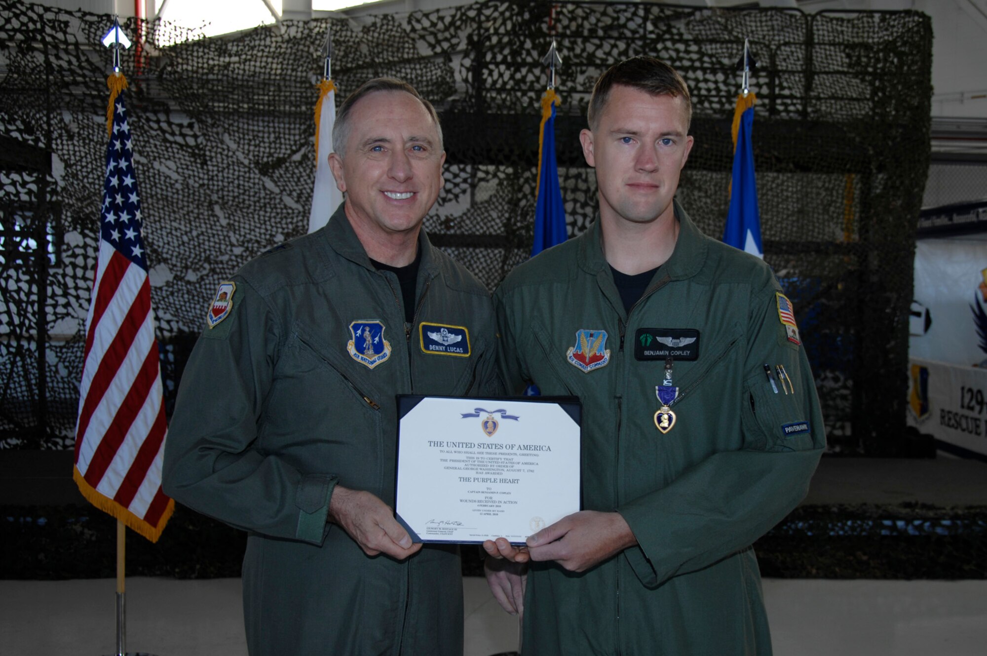 Capt. Benjamin Copley, an HH-60G Pave Hawk co-pilot, received the Badge of Military Merit, also known as the Purple Heart