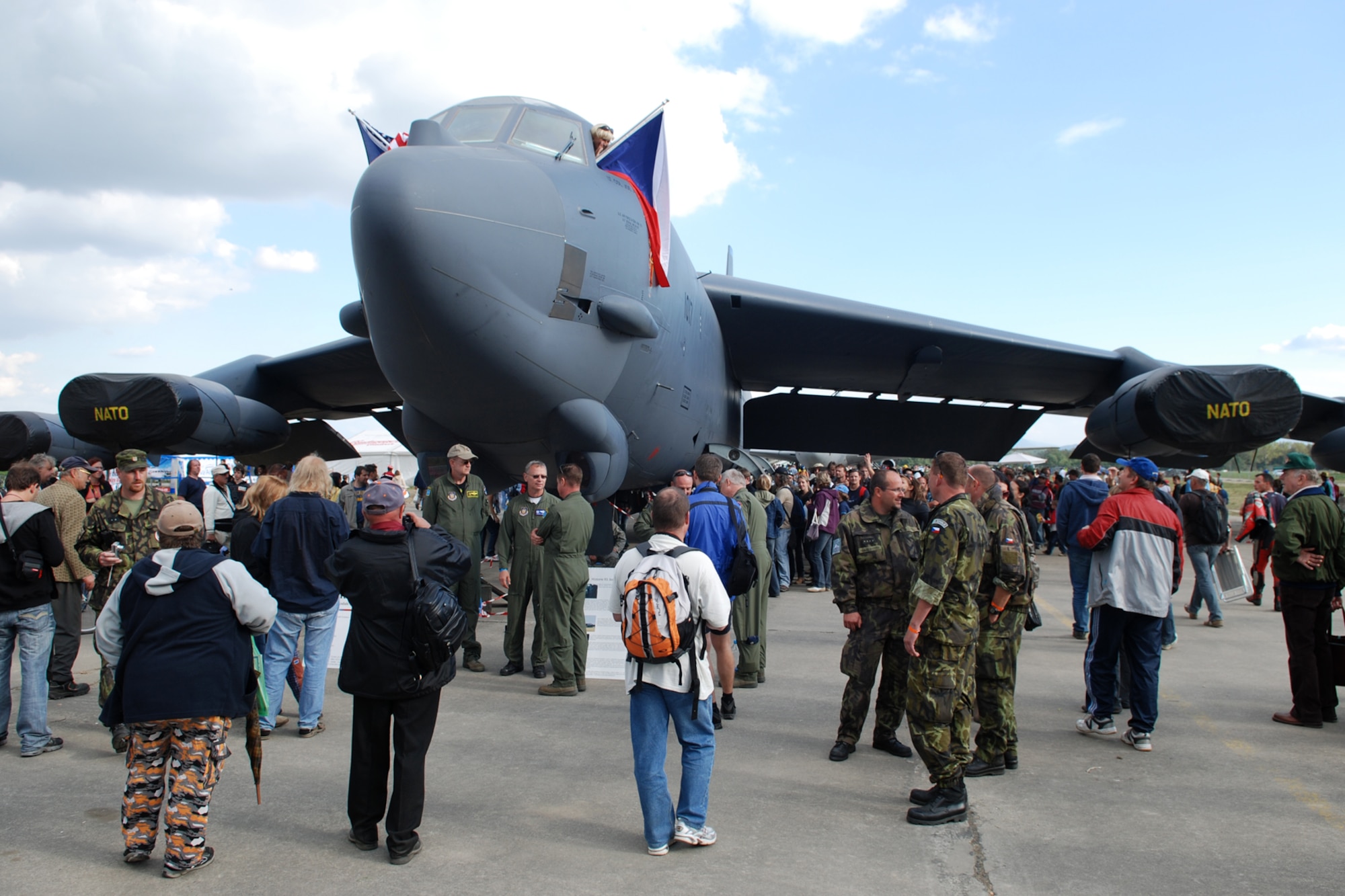 A 917th Wing B-52H Stratofortress sits on the ramp at the Leoš Janácek Airport in Ostrava, Czech Republic, Sept. 19, 2010, as part of the 10th Annual NATO Days in Ostrava air show. The B-52 was part of an historic flight to the Czech Republic on Sept. 15, 2010, in support of the air show, which is the largest air, army and security show in Central Europe. This event marked the first-time ever a B-52 bomber has visited the Czech Republic. (U.S. Air Force photo/Master Sgt. Greg Steele) 