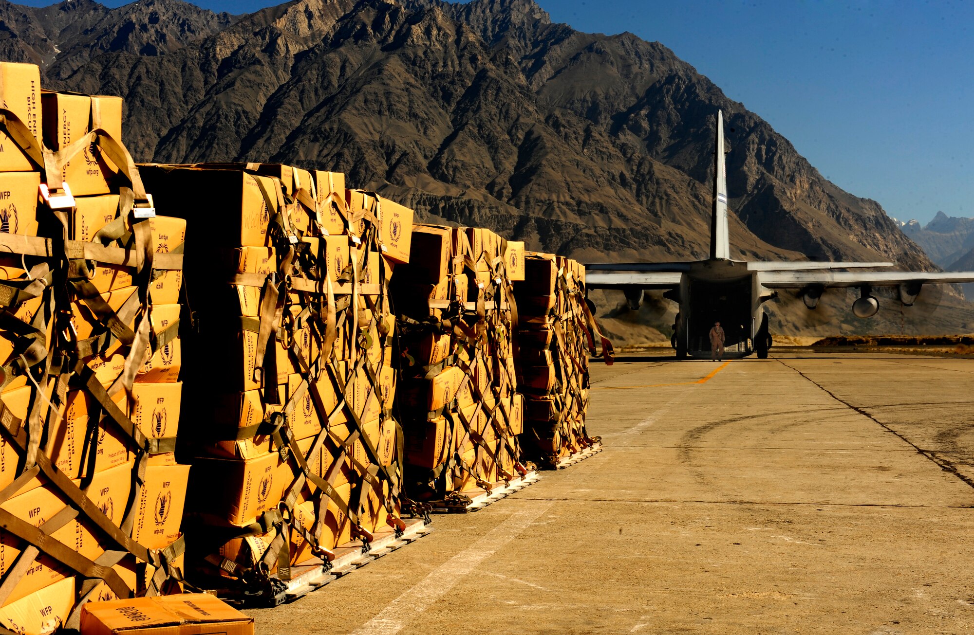 U.S. military aircraft, working in close coordination with the Pakistan military, have transported more than 6.6 million kilograms of relief supplies and evacuated 21,000 people in the flood-affected regions of Pakistan during the last two months. Although the cargo aircraft flights have ended, U.S. commitment to supporting Pakistan’s flood relief efforts remains strong. In addition to continuing relief flights by U.S. military helicopters, the U.S. Agency for International Development and other U.S. civilian agencies continue to provide humanitarian assistance and recovery assistance throughout Pakistan in support of flood victims. (Photo by U.S. Air Force Staff Sgt. Andy Kin)