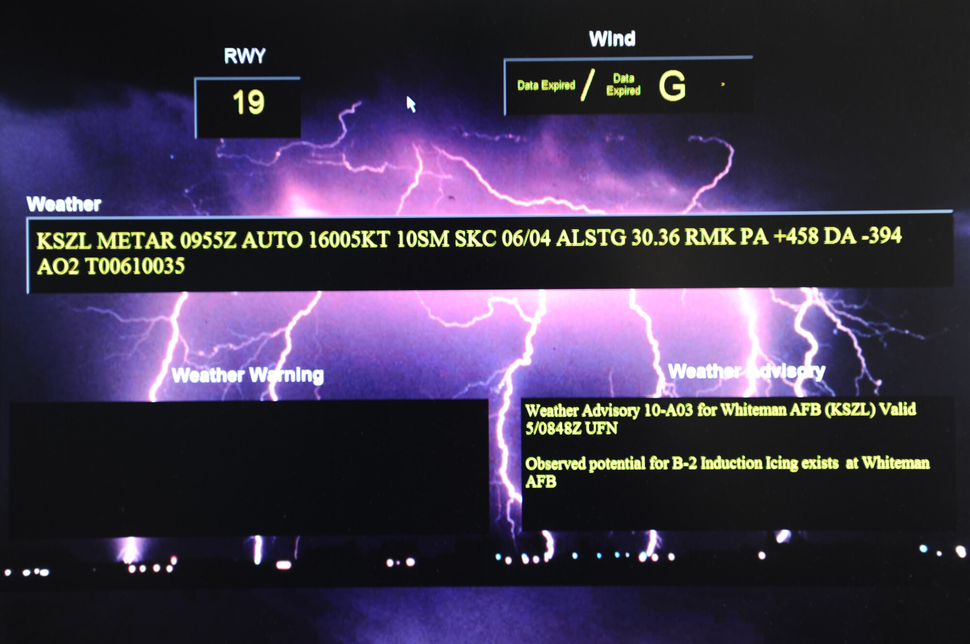 WHITEMAN AIR FORCE BASE, Mo. - Weather updates come in regularly to the 509th Bomb Wing Command Post in case the CP needs to alert the base for severe weather over the giant voice system, Oct. 5. (U.S. Air Force photo by Senior Airman Carlin Leslie)
