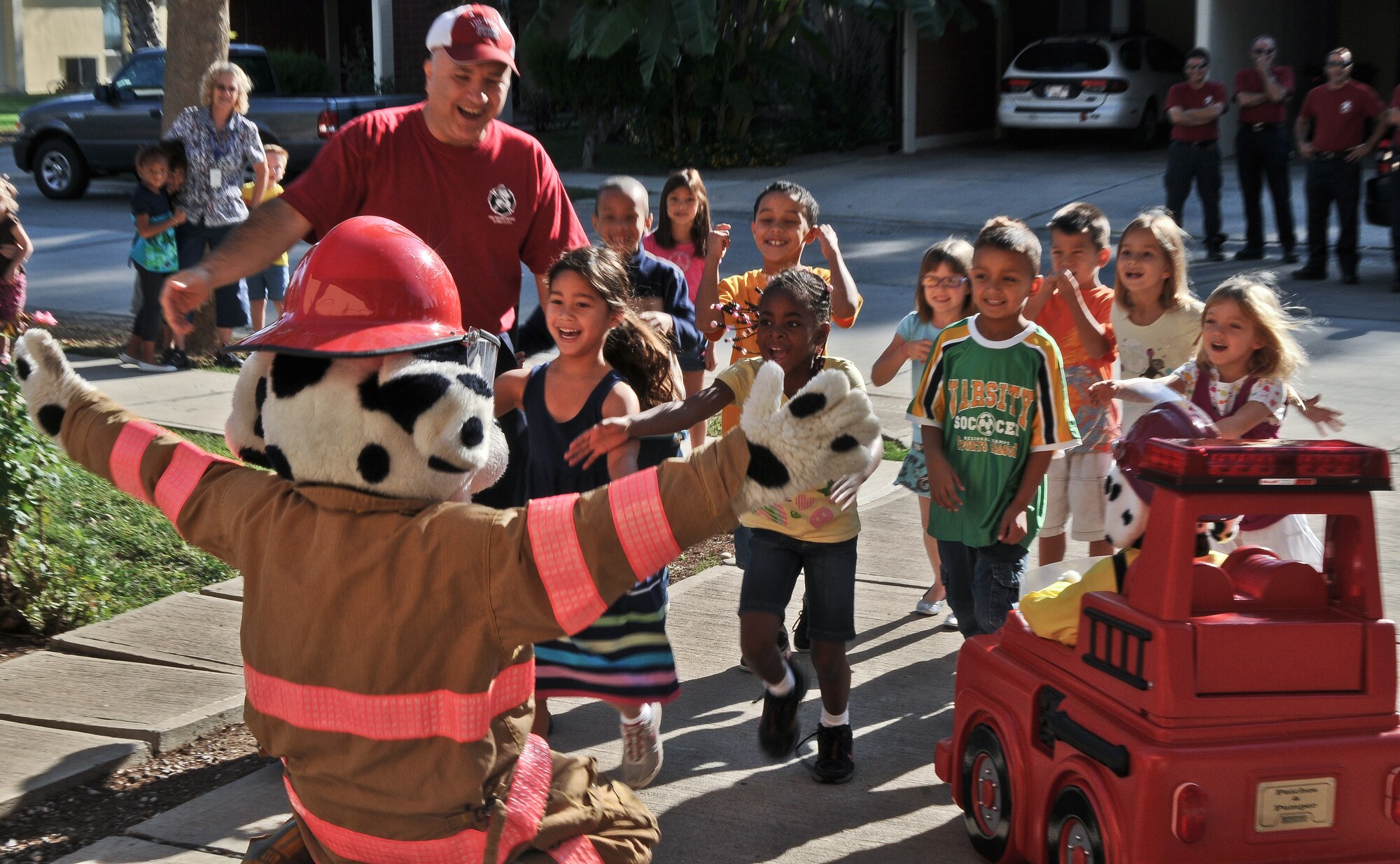 Sparky is the National Fire Protection Association mascot and has promoted fire safety to children for more than 60 years. This year's Fire Prevention Week is Oct. 7 through 13, and Incirlik residents can see Sparky and learn about fire safety Oct. 11, in the Falcon Housing area. (U.S. Air Force Photo/ Senior Airman Alexandre Montes/Released)
