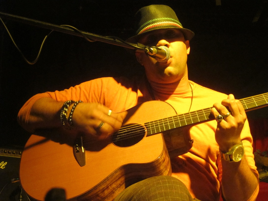 Shane J. Hall performs with his band Jalopy at this year’s Rocktober Festival in the Club Iwakuni Ballroom Oct. 8. Jalopy performed several original songs throughout the night and performed various covers. The band’s performance garnered a large crowd, filling up the ballroom late into the night. Jalopy has performed at other Marine Corps Community Services events in the past.