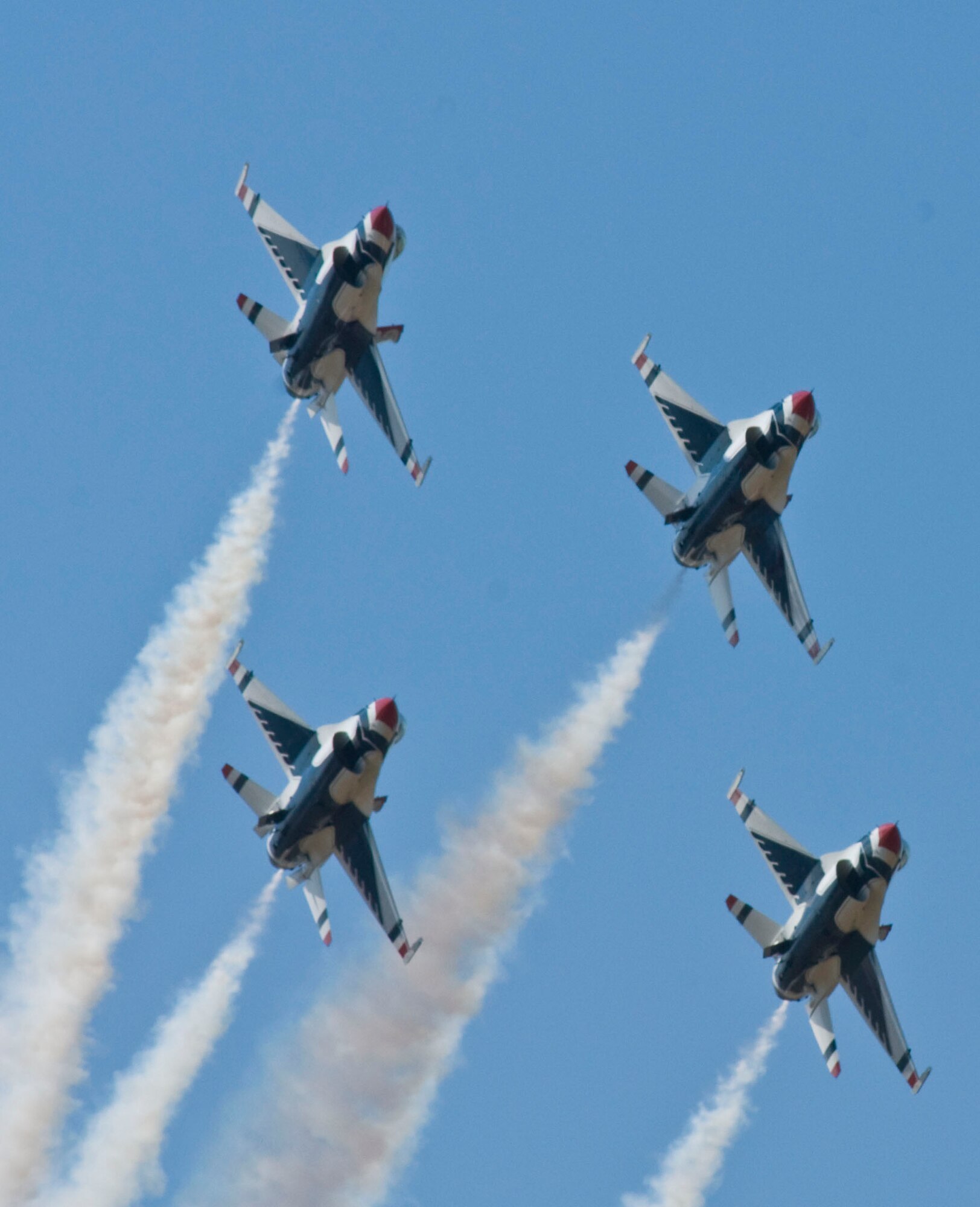 Members of the Air Force Thunderbirds F-16 demonstration team rehearse Oct. 8. The team is headlining the base's air show Oct. 9 and 10. (U.S. Air Force photo by Staff Sgt. Nestor Cruz)